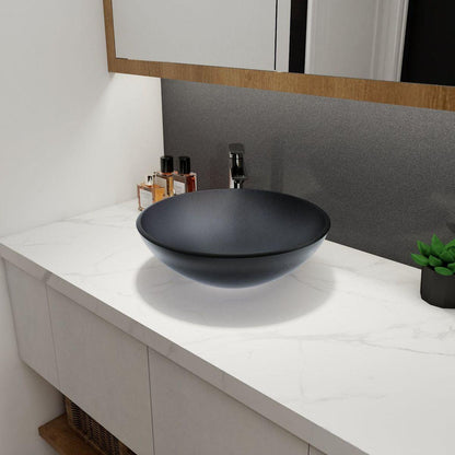 Tempered Glass Matte Bathroom Vessel Sink, Round Bathroom Basin (Tempered Glass Matt Gray)