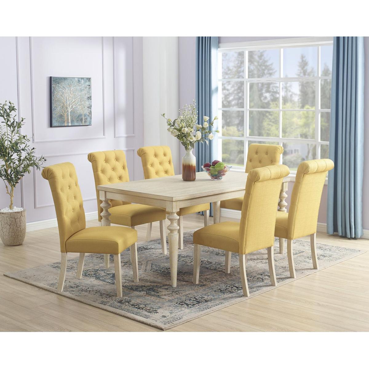 Amonia 7-piece Dining Set, Turned-Leg Dining Table with 6 Tufted Chairs