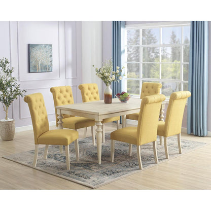 Amonia 7-piece Dining Set, Turned-Leg Dining Table with 6 Tufted Chairs