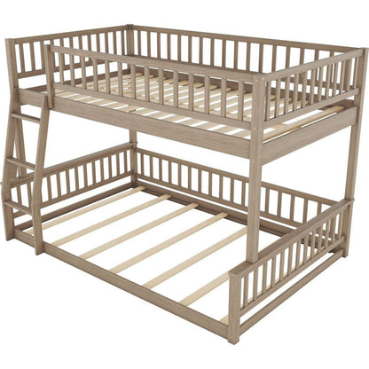 Full XL over Queen Bunk Bed with Ladder and Guardrails, Walnut