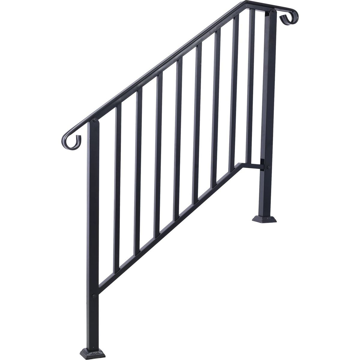 Handrails for Outdoor Steps, Fit 3 or 4 Steps Outdoor Stair Railing, Picket#3 Wrought Iron Handrail, Flexible Porch Railing, Black Transitional Handrails for Concrete Steps or Wooden Stairs