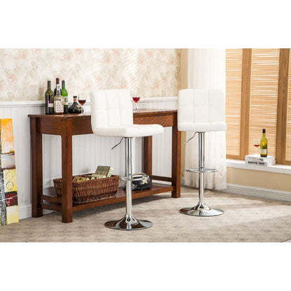 Swivel Faux Leather Adjustable Hydraulic Bar Stool, Set of 2, White