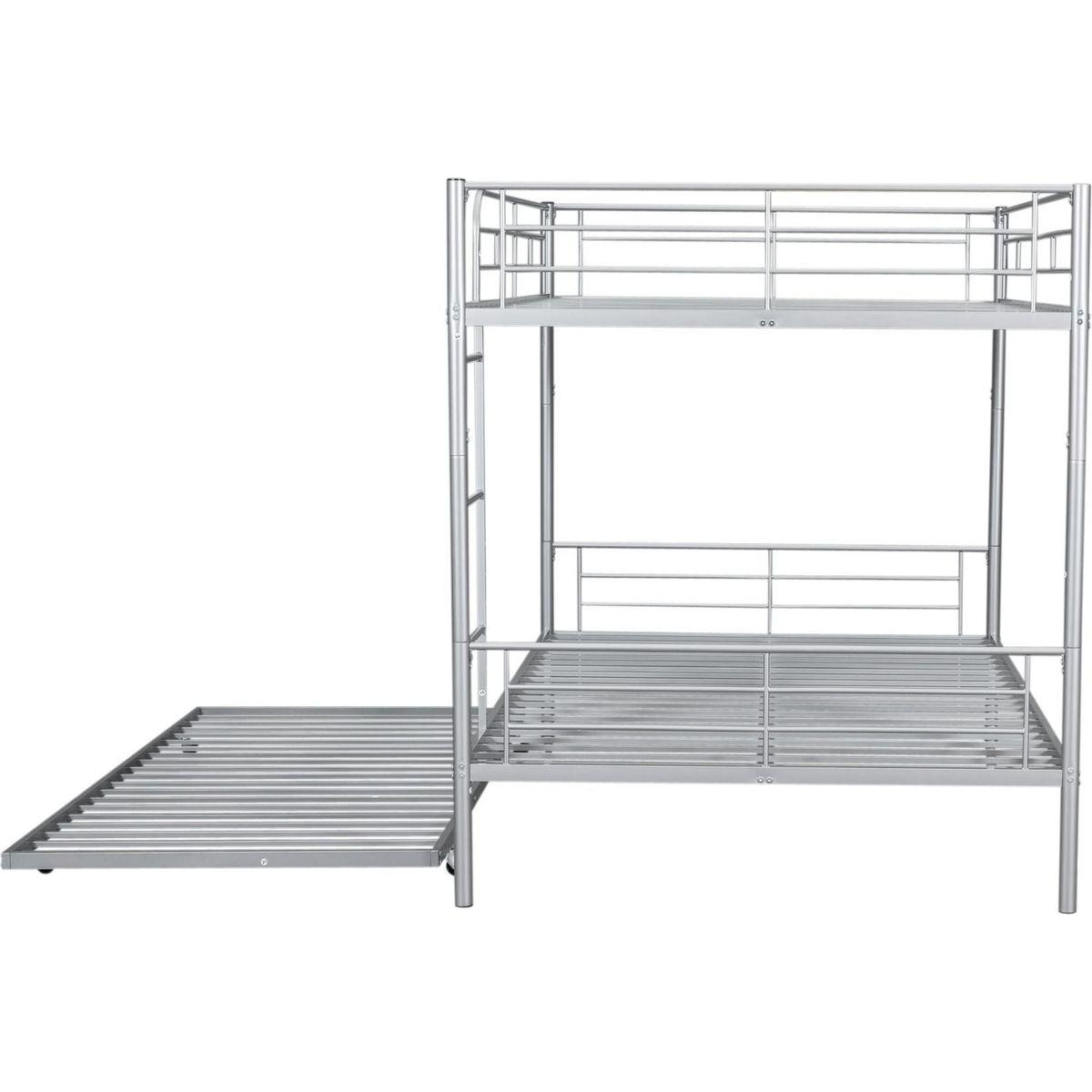Full Over Full Metal Bunk Bed with Trundle, Silver