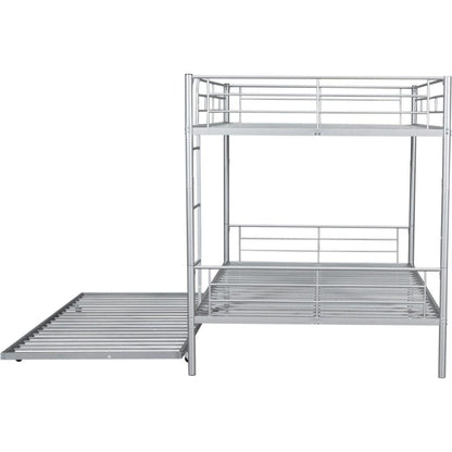 Full Over Full Metal Bunk Bed with Trundle, Silver