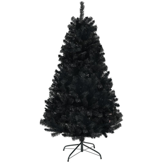 HOMCOM 6ft Tall Artificial Christmas Tree, Unlit Xmas Tree with 1000 Branch Tips, Auto Open, Steel Base, Holiday Décor for Home Office, Black