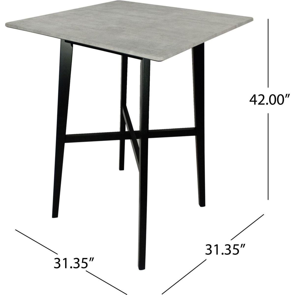 Modern Bar Height 42" Dining Table, Rubberwood Legs and Laminate Table Top, Gray Finish, Black