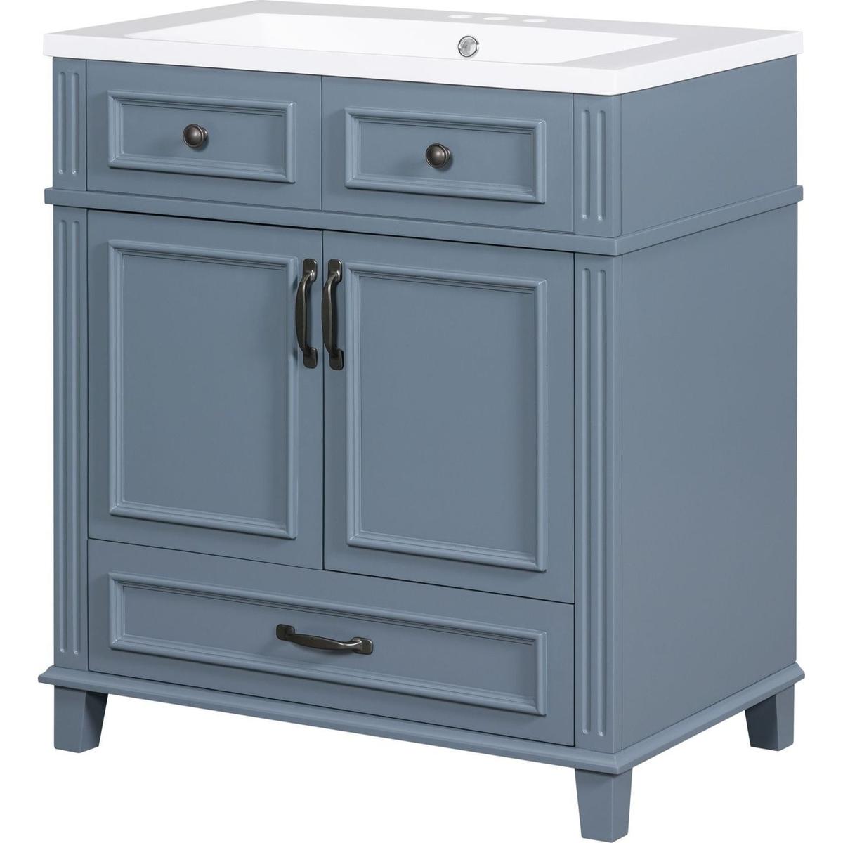 30" Bathroom Vanity with Resin Sink,Solid Wood Frame Bathroom Storage Cabinet with Soft Closing Doors,Retro Style, Blue