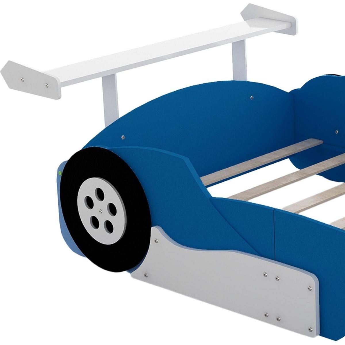 Full Size Race Car-Shaped Platform Bed with Wheels,Blue