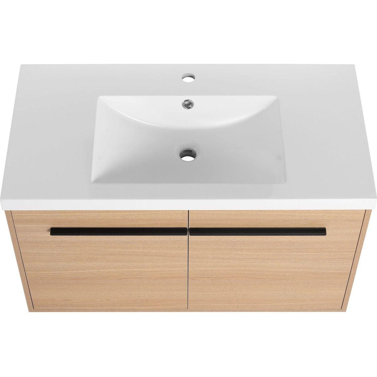 LEVISTAR Oak 36 Inch Bathroom Vanity with resin Countertop Sink, 2 Doors Bathroom Cabinet Set