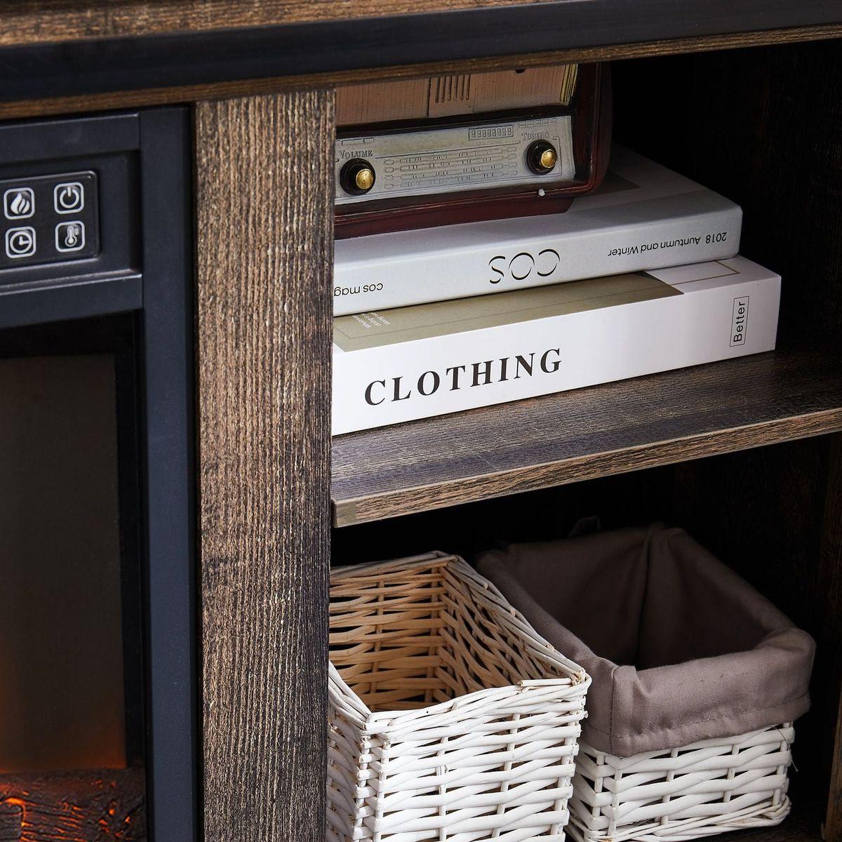 Modern Entertainment Console TV Stand with 23" Fireplace Insert, Multipurpose Sliding Door TV Cabinet Large Storage Space, 58.11"Wx15.79"Dx32.36"H Antique brown