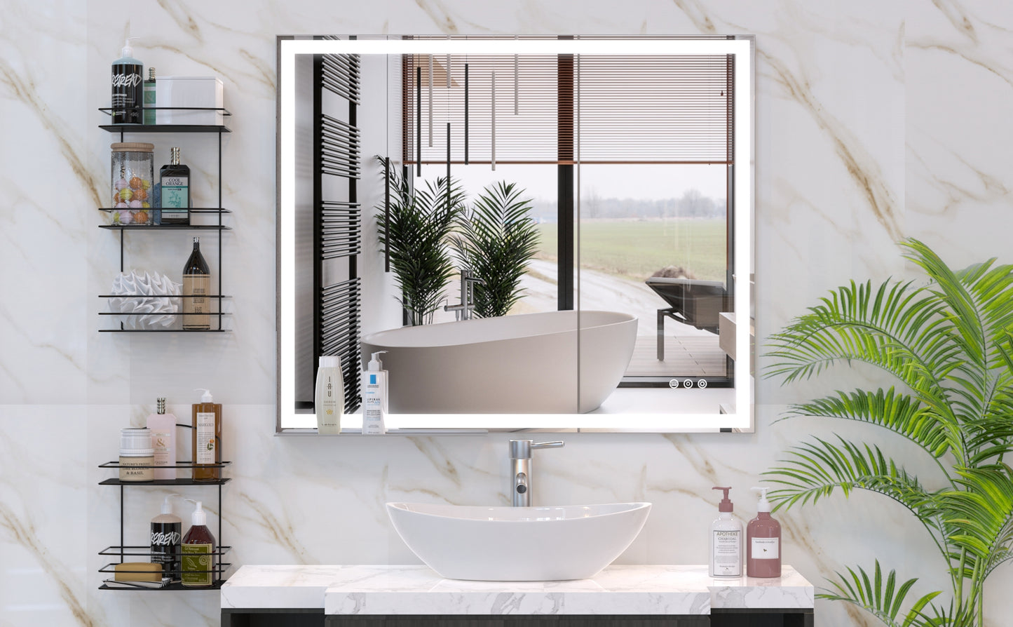 30x36 inch LED Bathroom Vanity Mirror Wall Mounted Adjustable White/Warm/Natural Lights Anti-Fog Touch Switch with Memory Modern Smart Large Bathroom Mirrors