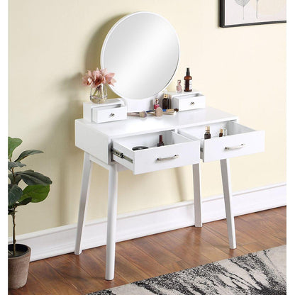 Liannon Contemporary Wood Vanity and Stool Set, White - Streamdale Furniture