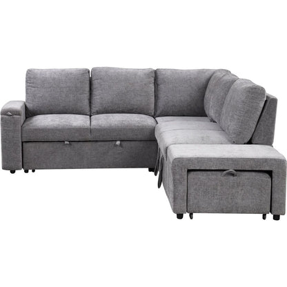 L-shaped Padded Modular Sofa with Storage Space, USB Ports, and Cup Holders on the Armrests, Suitable for Living Rooms, Offices, and Apartments.