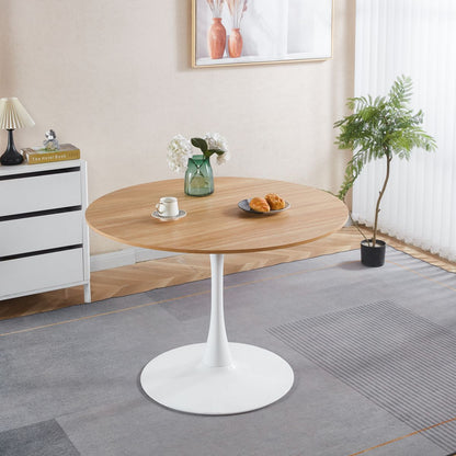 42.1'OAK COLOR TOP Tulip Table Mid-century Dining Table for 4-6 people With Round Mdf Table Top, Pedestal Dining Table, End Table Leisure Coffee Table
