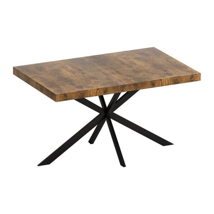 55.11" -70.86"Retro Rectangular Stretch Dining Table, Antique Wood Top And Black Relief Plate, Black Fine Sand Cross Iron Foot Base Dining Table, With Storage Box.