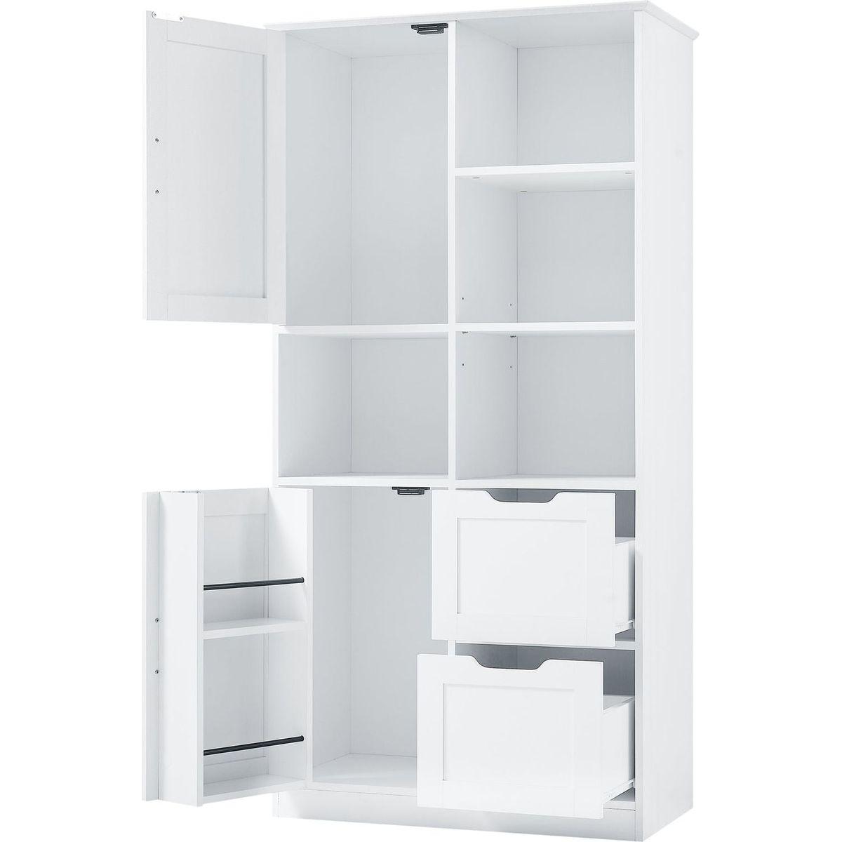 Bathroom Storage Cabinet with Doors and Drawers, Multiple Storage Space, Freestanding Style, Open Shelve, Adjustable Shelf, White