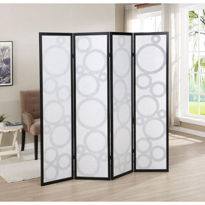 Arvada 4-Panel Wood Room Divider with Circle Pattern, Black