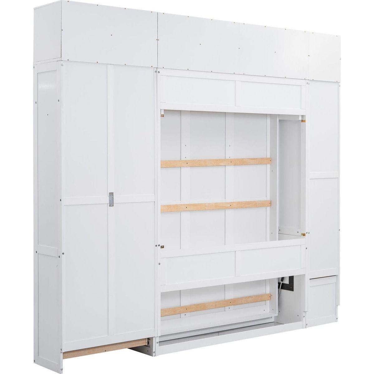 Full Size Murphy Bed with Lockers and Wardrobes, With installation video, White