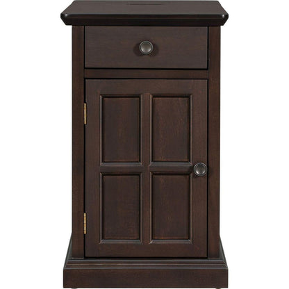 Classic Vintage Livingroom End Table Side Table with USB Ports and One Multifunctional Drawer with cup holders, Antique Espresso