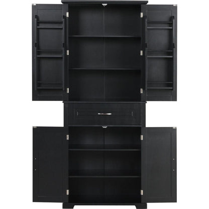 Bathroom Storage Cabinet with Doors and Drawer, Multiple Storage Space, Adjustable Shelf, Black