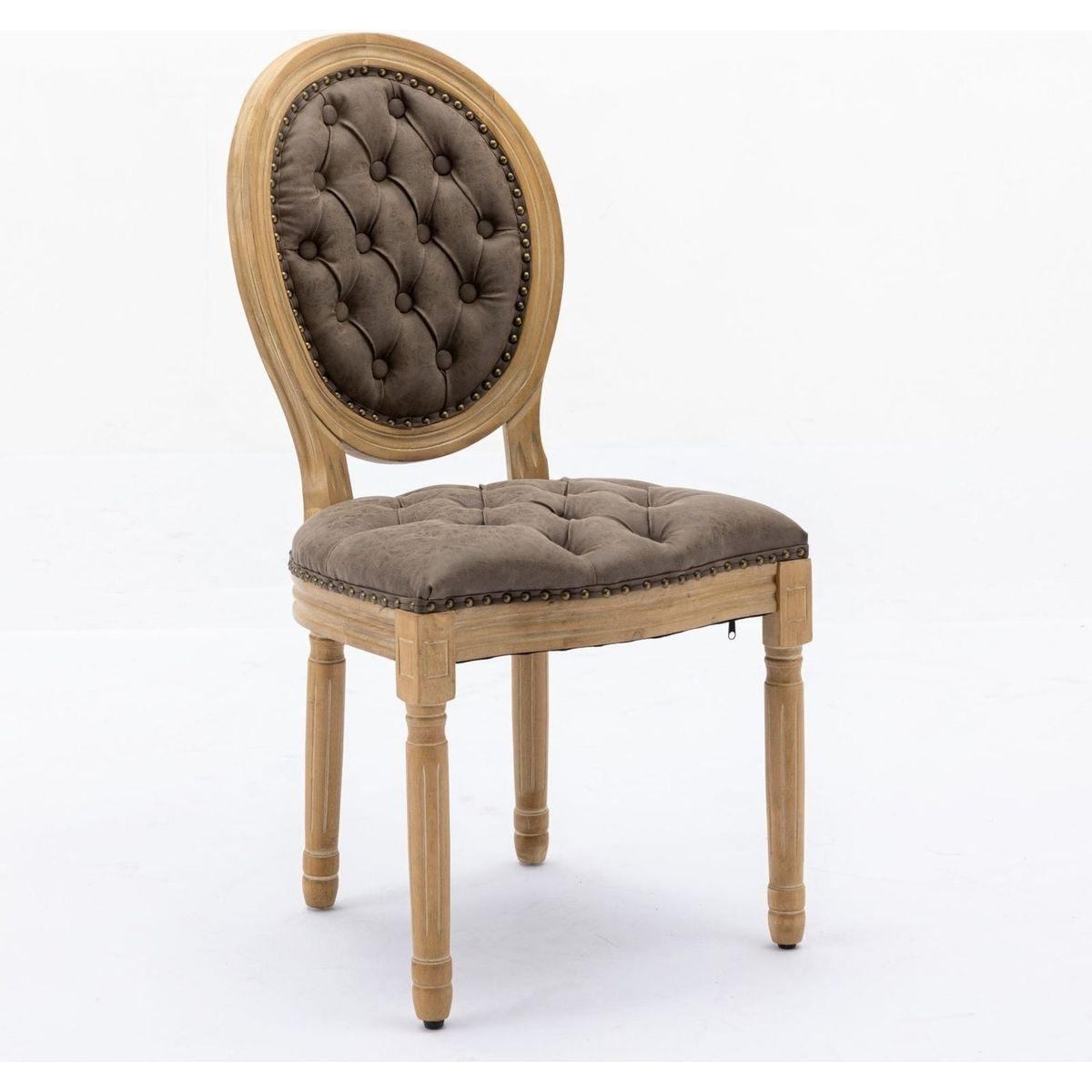 French Style Solid Wood Frame Antique Painting,Hand-pulled buckle decoration PU artificial leather Dining Chair with Nailhead Trim, Wood Legs,Density Foam,Steel Spring inner,Set of 2,Brown