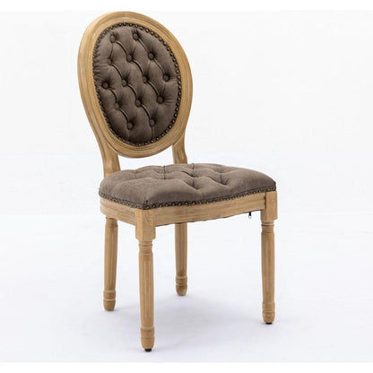 French Style Solid Wood Frame Antique Painting,Hand-pulled buckle decoration PU artificial leather Dining Chair with Nailhead Trim, Wood Legs,Density Foam,Steel Spring inner,Set of 2,Brown