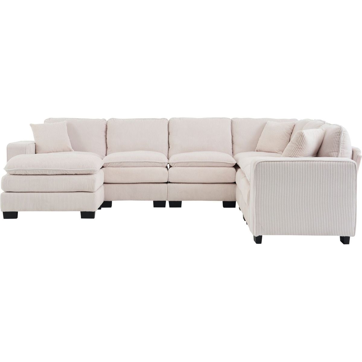 Modern U Shaped 6-seat Sectional Sofa Couch with one Ottoman and three toss pillows, Modular Sofa for Living Room,Corduroy sofa
