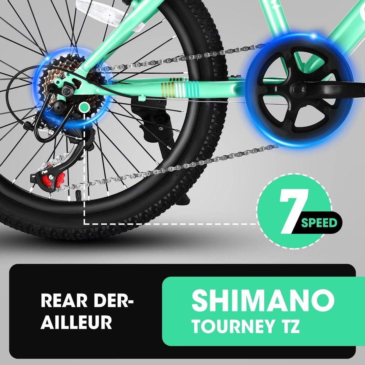 S20101 20 Inch Kids Bike, Boys Girls Mountain Bike Ages 8-12, 7 Speed Teenager Children Kids' Bicycles, Front Suspension Disc U Brake, 14 Inch Height Steel Frame