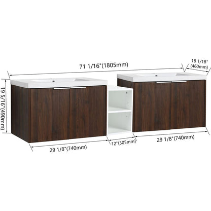 72 Inch Soft Close Doors Bathroom Vanity With Sink, A Small Storage Shelves, 30" and 12" Combination Cabinet,(KD-Packing)