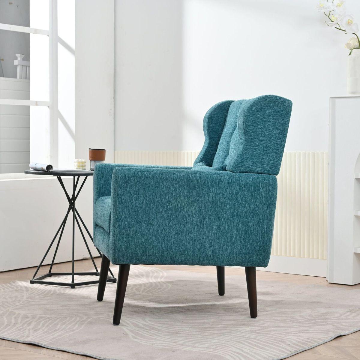 Modern Accent Chair Upholstered Foam Filled Living Room Chairs Comfy Reading Chair Mid Century Modern Chair with Chenille Fabric Lounge Arm Chairs Armchair for Living Room Bedroom (Teal)
