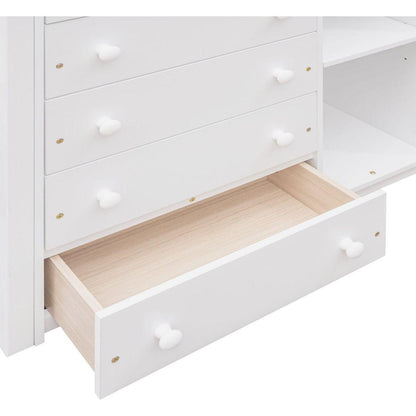 Wooden Twin Over Full Bunk Bed With Six Drawers And Flexible Shelves,Bottom Bed With Wheels,White