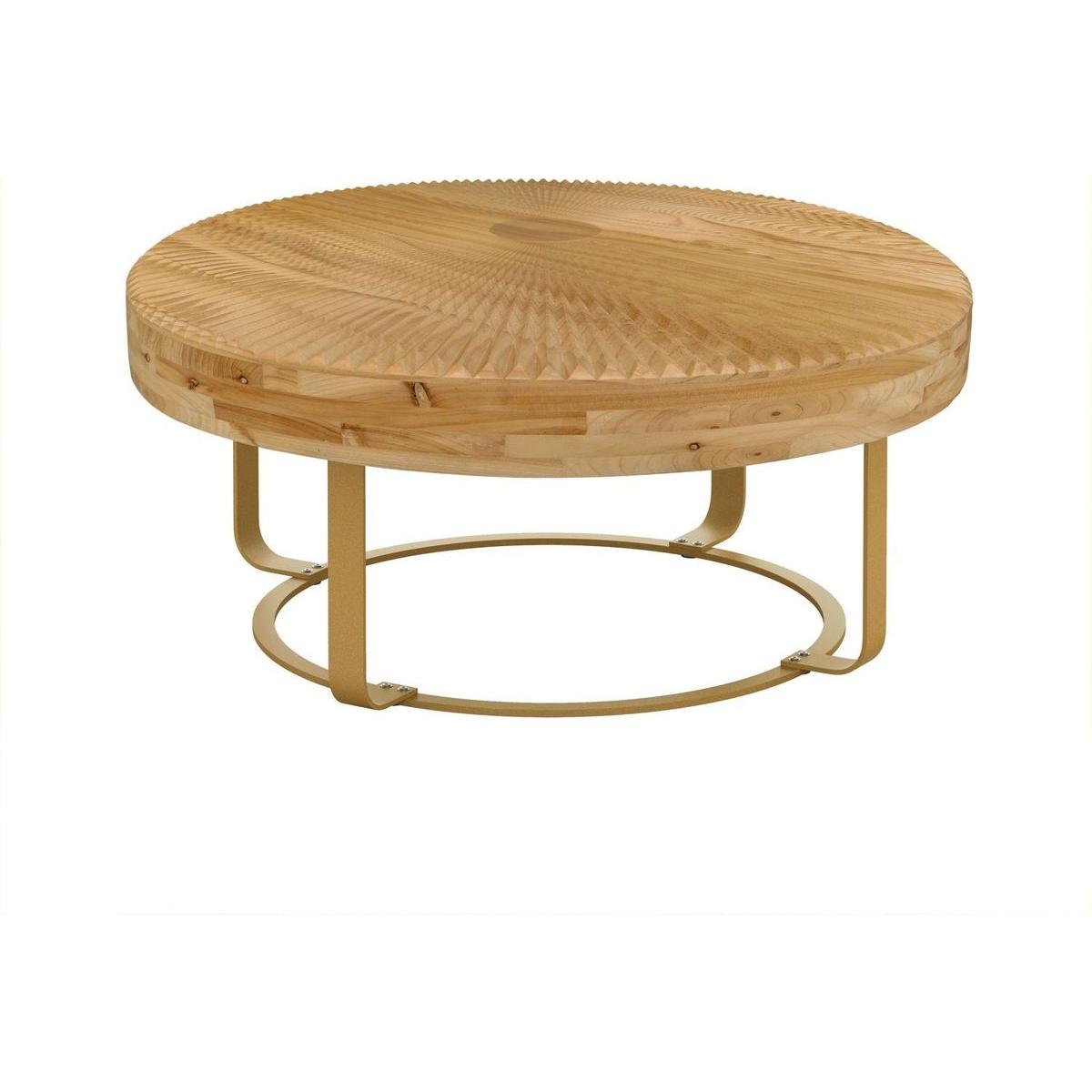 Modern round coffee table Wooden carving pattern coffee table with metal legs for living room reception room office Golden