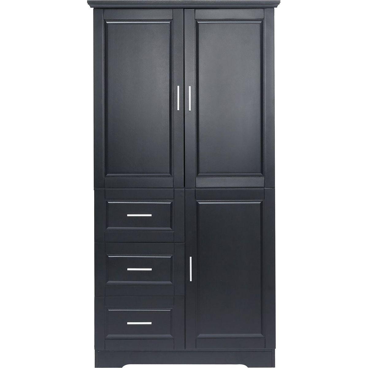 Tall and Wide Storage Cabinet with Doors for Bathroom/Office, Three Drawers, Black