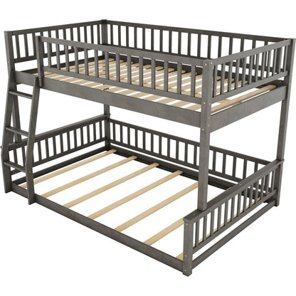 Full XL over Queen Bunk Bed with Ladder and Guardrails, Gray