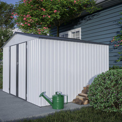 10X8 FT Outdoor Storage Shed, All Weather Metal Sheds with Lockable Doors, Tool Shed for Garden, Patio, Backyard, Lawn, Grey