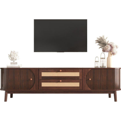Rattan TV Stand for TVs up to 75", Modern Farmhouse Media Console, Entertainment Center with Solid Wood Legs, TV Cabinet for Living Room,Home Theatre