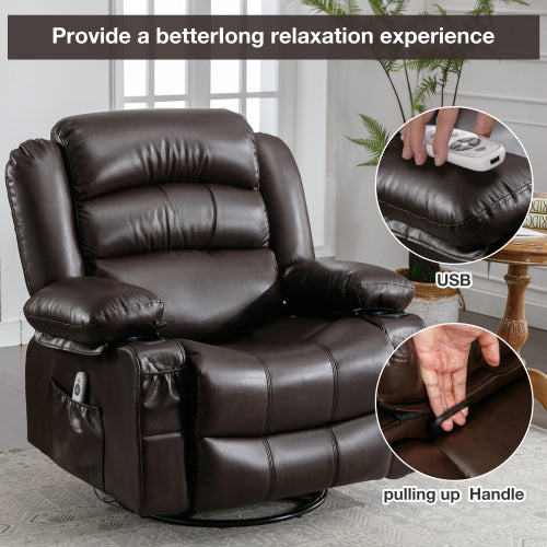 Massage Swivel Rocker Recliner Chair with Vibration Massage and Heat Ergonomic Lounge Chair for Living Room with Rocking Function and Side Pocket 2 Cup Holders USB Charge Port