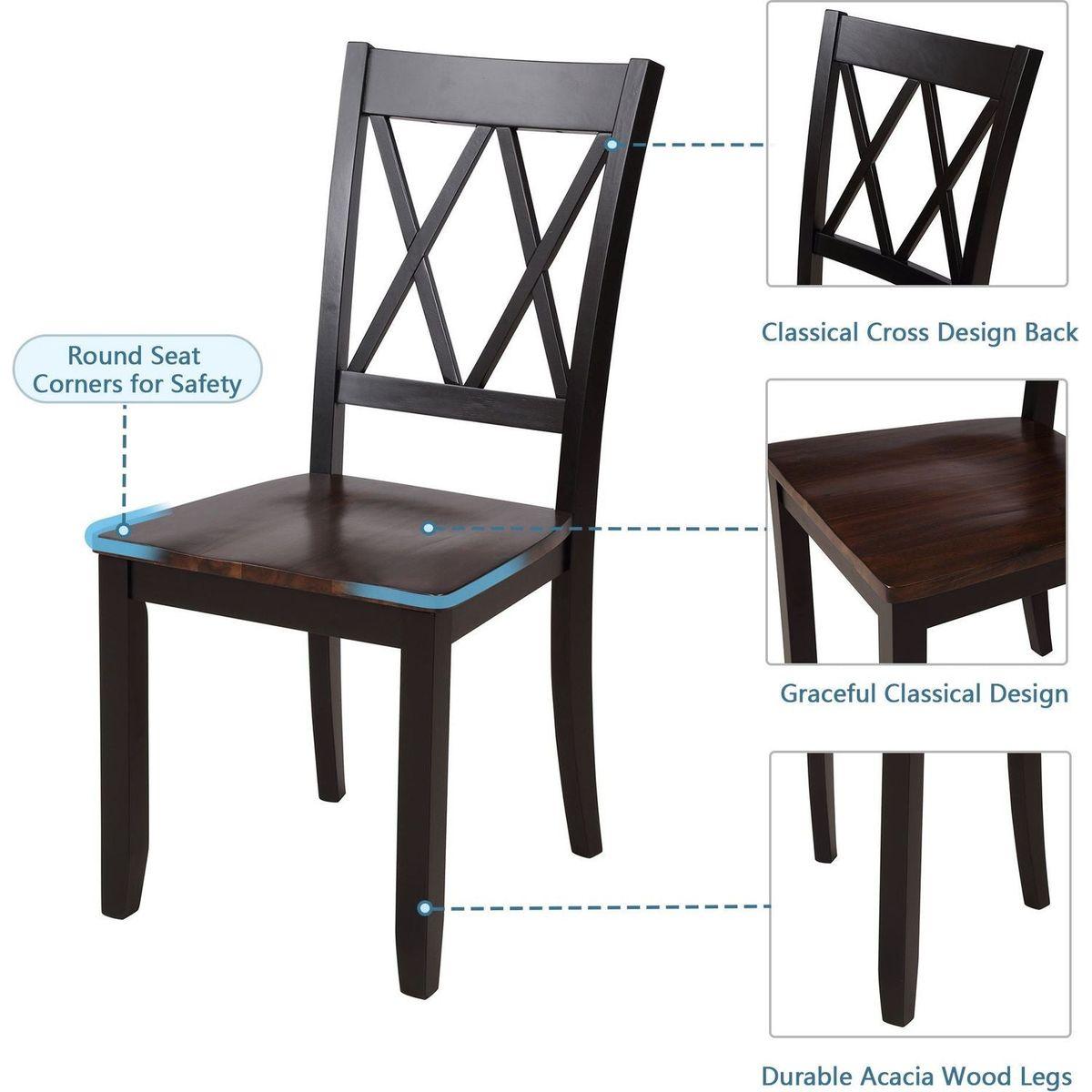 5-Piece Dining Table Set Home Kitchen Table and Chairs Wood Dining Set, Black+Cherry