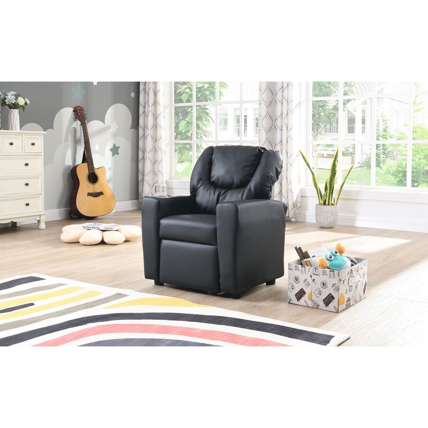 Kids Recliner Chair Black PVC