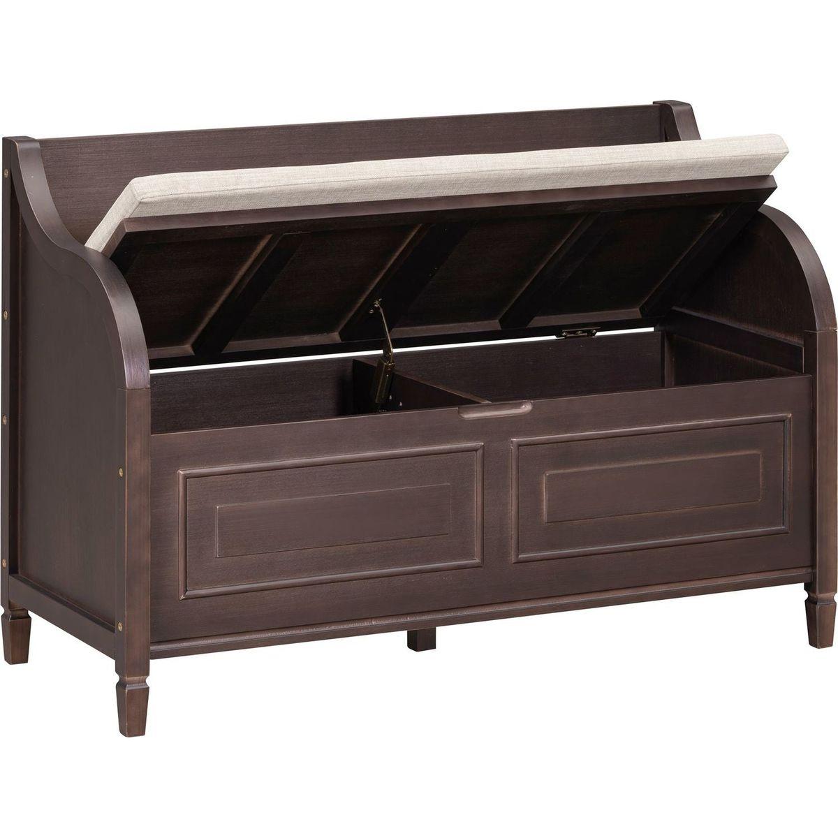 Rustic Style Solid wood Entryway Multifunctional Storage Bench with Safety Hinge (Espresso + Beige)