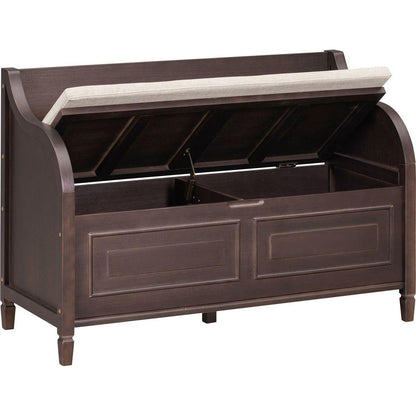 Rustic Style Solid wood Entryway Multifunctional Storage Bench with Safety Hinge (Espresso + Beige)