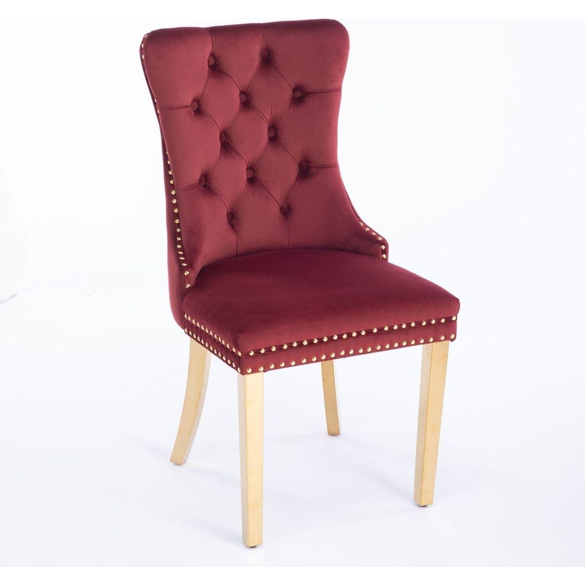 Nikki Collection Modern, High-end Tufted Solid Wood Contemporary Velvet Upholstered Dining Chair with Golden Stainless Steel Plating Legs,Nailhead Trim,Set of 2,Wine Red and Gold, SW1601WR,Burgundy