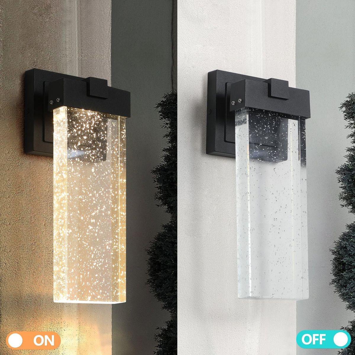 Outdoor waterproof transparent LED crystal wall lamp (2 packs) with light sense