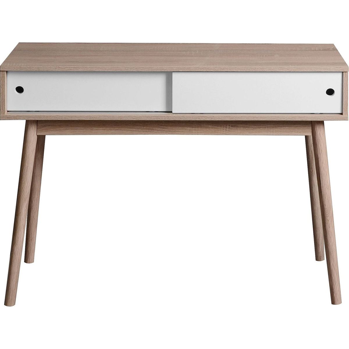 Entryway Table with 2 White Sliding Doors, Console Table with Storage Space and Wood Legs,Sofa Table Behind Couch for Hallway, Living Room, Natural Color