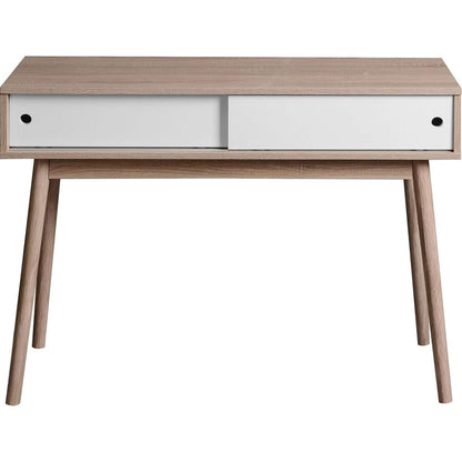 Entryway Table with 2 White Sliding Doors, Console Table with Storage Space and Wood Legs,Sofa Table Behind Couch for Hallway, Living Room, Natural Color