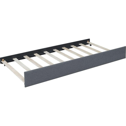 Full Size Upholstered Daybed with Trundle Sofa Bed Frame No Box Spring Needed, Linen Fabric(Gray)