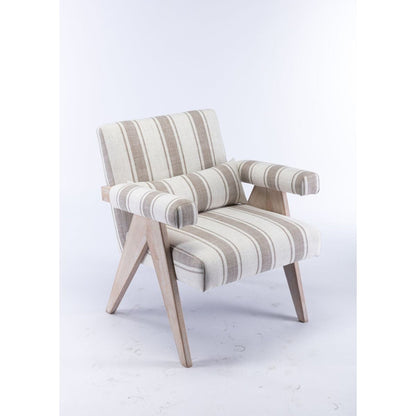 Accent chair, KD rubber wood legs with black finish. Fabric cover the seat. With a cushion.Grey Stripe