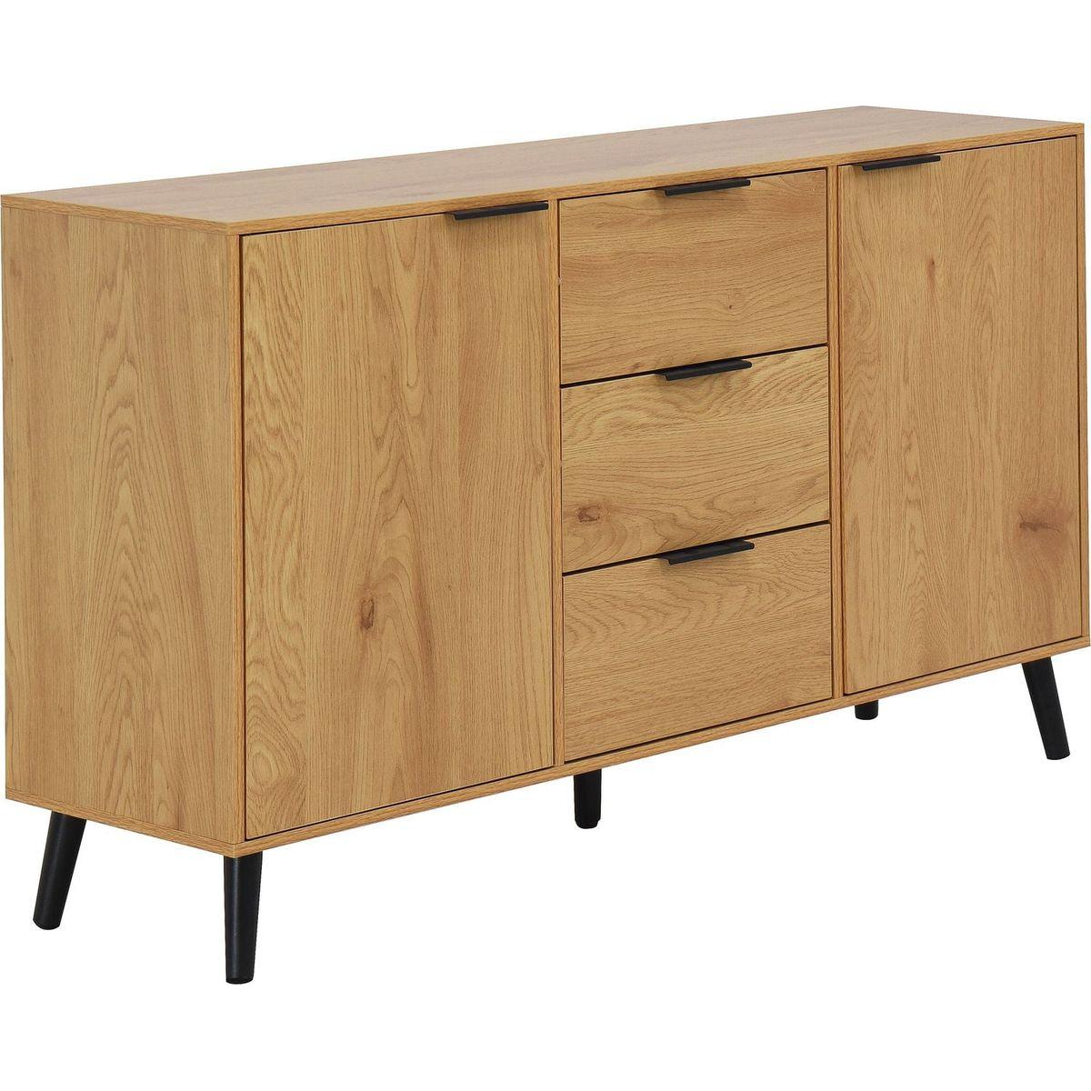 Sideboard Buffet Cabinet with Storage, Wood Coffee Bar Cabinet, 47.2" Kitchen Cabinet with 3 Drawers & 2 Doors, Kitchen Buffet Cabinet Cupboard Natural Wood Color