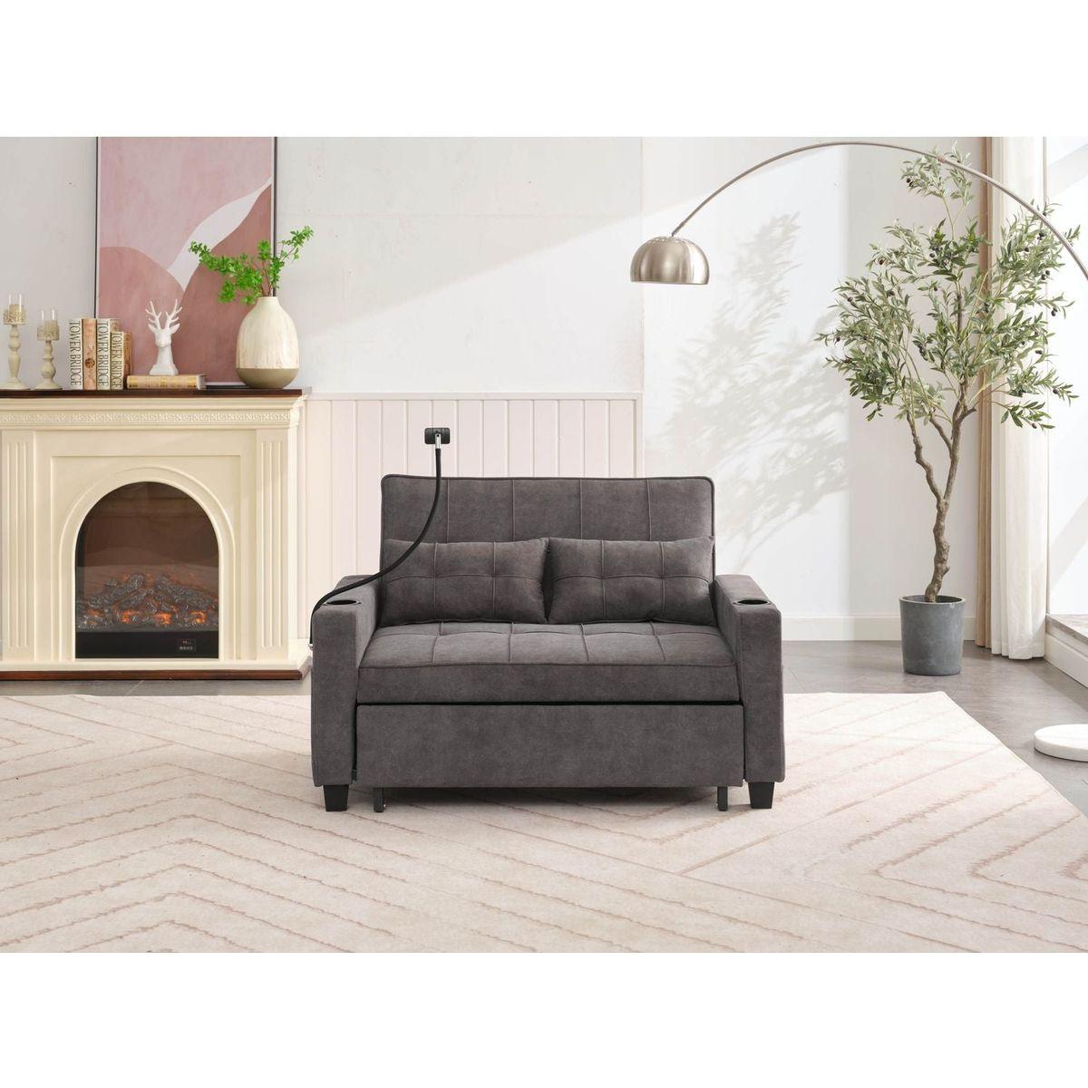 Futon Chair Bed Convertible Chair 3-in-1 Pull Out Sleeper Chair Beds with USB Ports,Wear-resistant and Anti-scratch, Armchair Bed Sleeper for Living Room (Dark Grey Tech cloth)