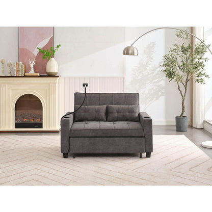 Futon Chair Bed Convertible Chair 3-in-1 Pull Out Sleeper Chair Beds with USB Ports,Wear-resistant and Anti-scratch, Armchair Bed Sleeper for Living Room (Dark Grey Tech cloth)